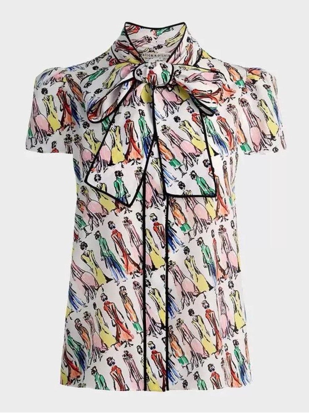 NWT Alice + Olivia Jenie Stace Face Print Silk Button-Up Shirt - Picture 5 of 7